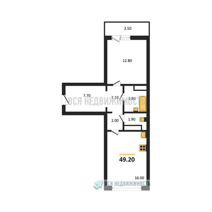1-комнатная квартира, 49.2кв.м - изображение