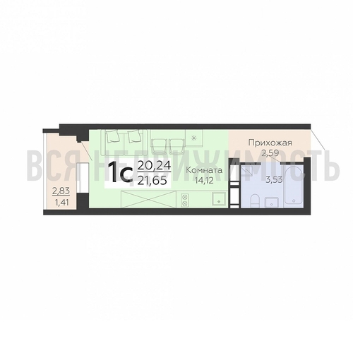 квартира-студия, 21,65кв.м. - изображение 0