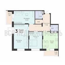 3-комнатная квартира, 79.21кв.м - изображение 1