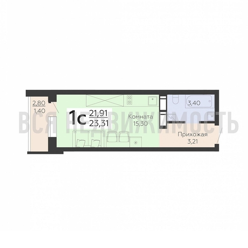 квартира-студия, 23,31кв.м. - изображение 0