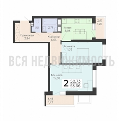 2-комнатная квартира, 53.66кв.м - изображение 1