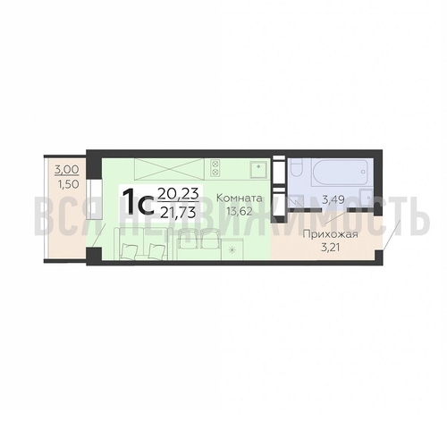 квартира-студия, 21,73кв.м. - изображение 0