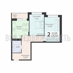 2-комнатная квартира, 53.09кв.м - изображение 1
