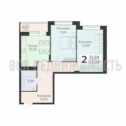 2-комнатная квартира, 53.09кв.м - изображение 1