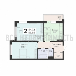 2-комнатная квартира, 56.55кв.м - изображение 1