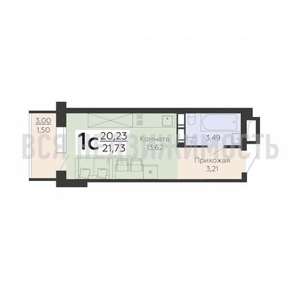 квартира-студия, 21,73кв.м. - изображение