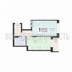 1-комнатная квартира, 35.9кв.м - изображение 1