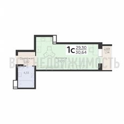 квартира-студия, 30,64кв.м. - изображение 1