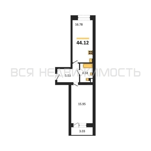 1-комнатная квартира, 44.12кв.м - изображение 0