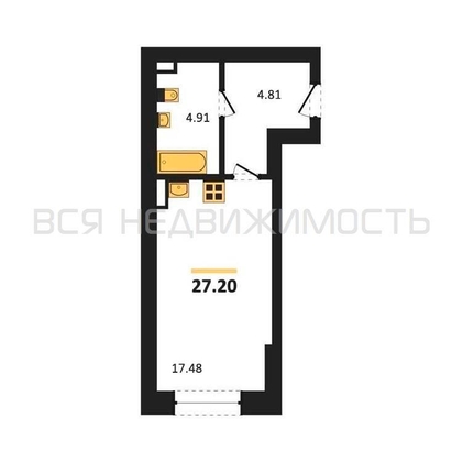 квартира-студия, 27,2кв.м. квартира-студия, 27,2кв.м. - изображение