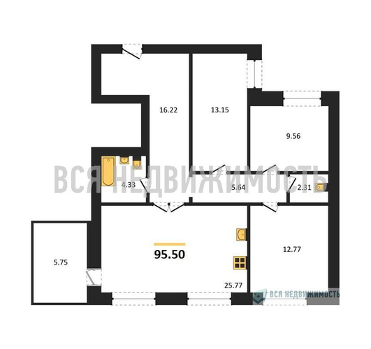 3-комнатная квартира, 95.5кв.м - изображение 0