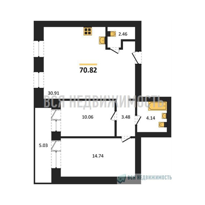 2-комнатная квартира, 70.82кв.м - изображение