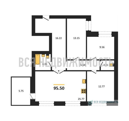 3-комнатная квартира, 95.5кв.м - изображение