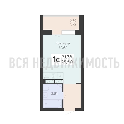 квартира-студия, 23,5кв.м. - изображение
