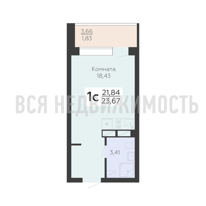 квартира-студия, 23,67кв.м. - изображение