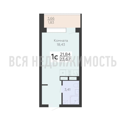 квартира-студия, 23,67кв.м. - изображение 0