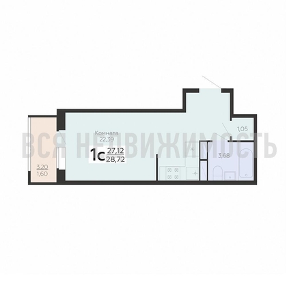 квартира-студия, 28,72кв.м. - изображение