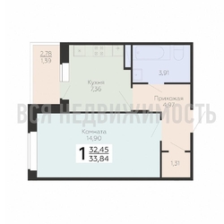 1-комнатная квартира, 33.84кв.м - изображение 1