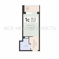 квартира-студия, 21,37кв.м. квартира-студия, 21,37кв.м. - изображение 1