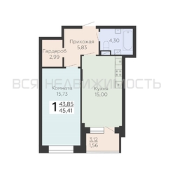1-комнатная квартира, 45.41кв.м - изображение 1