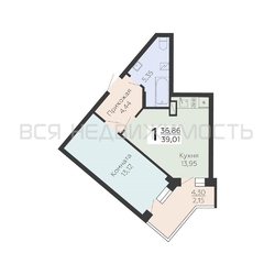 1-комнатная квартира, 39.01кв.м - изображение 1