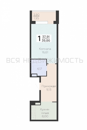1-комнатная квартира, 39.86кв.м - изображение