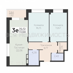 2-комнатная квартира, 72.64кв.м 2-комнатная квартира, 72.64кв.м - изображение 1