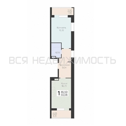 1-комнатная квартира, 50.58кв.м 1-комнатная квартира, 50.58кв.м - изображение 1