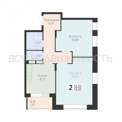 2-комнатная квартира, 56.83кв.м - изображение 1