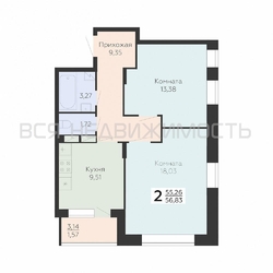 2-комнатная квартира, 56.83кв.м - изображение 1