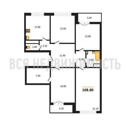4-комнатная квартира, 108.8кв.м - изображение