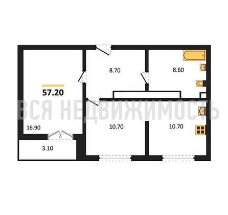 2-комнатная квартира, 57.2кв.м - изображение