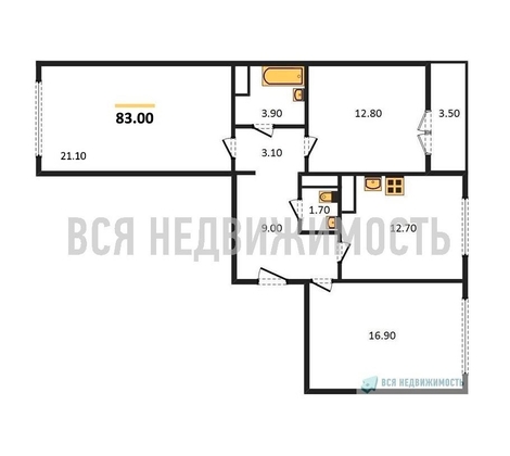 3-комнатная квартира, 83кв.м - изображение