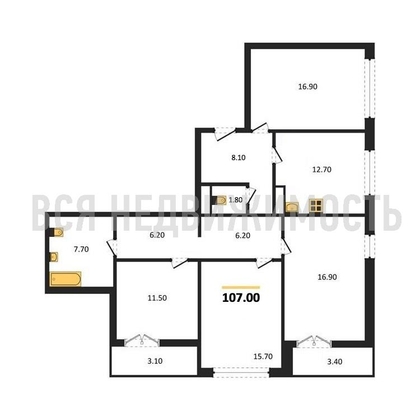 4-комнатная квартира, 107кв.м - изображение