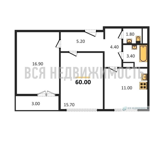 2-комнатная квартира, 60кв.м - изображение 0