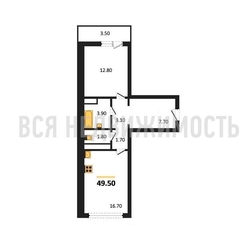 1-комнатная квартира, 49.5кв.м 1-комнатная квартира, 49.5кв.м - изображение 1