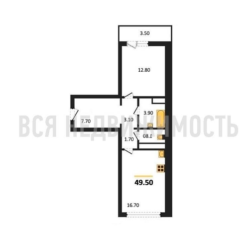 1-комнатная квартира, 49.5кв.м - изображение 0