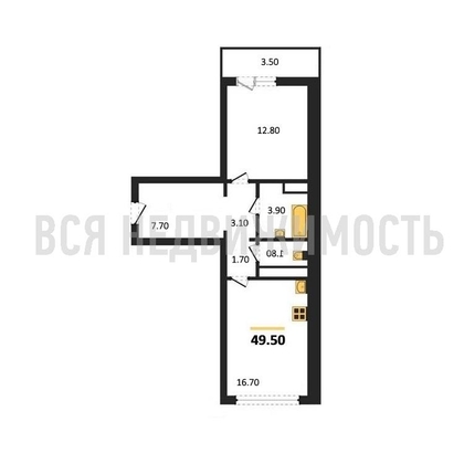 1-комнатная квартира, 49.5кв.м - изображение