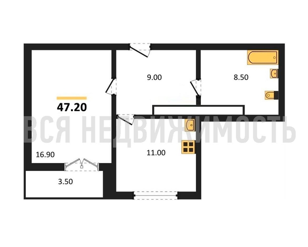 1-комнатная квартира, 47.2кв.м - изображение 0