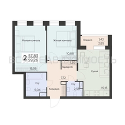 2-комнатная квартира, 59.26кв.м - изображение 1