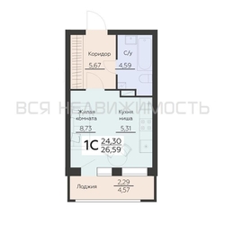 квартира-студия, 26,59кв.м. - изображение 1