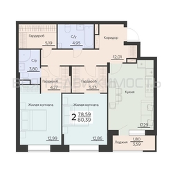 2-комнатная квартира, 80.39кв.м - изображение 1