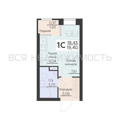 квартира-студия, 19,4кв.м. - изображение