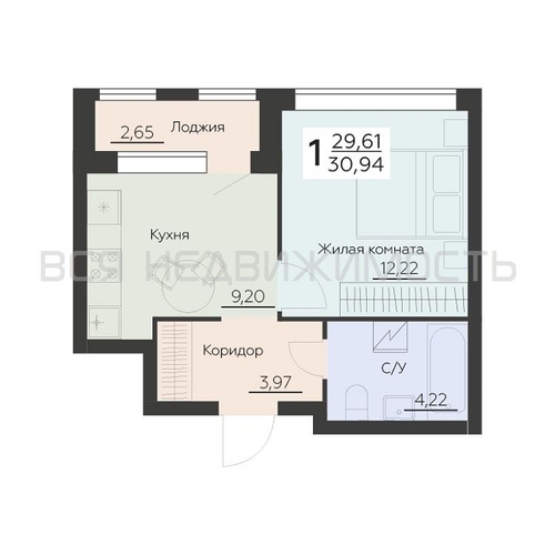 1-комнатная квартира, 30.94кв.м - изображение 0