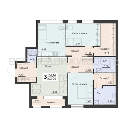 3-комнатная квартира, 103.99кв.м 3-комнатная квартира, 103.99кв.м - изображение
