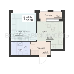 1-комнатная квартира, 32.7кв.м - изображение 1