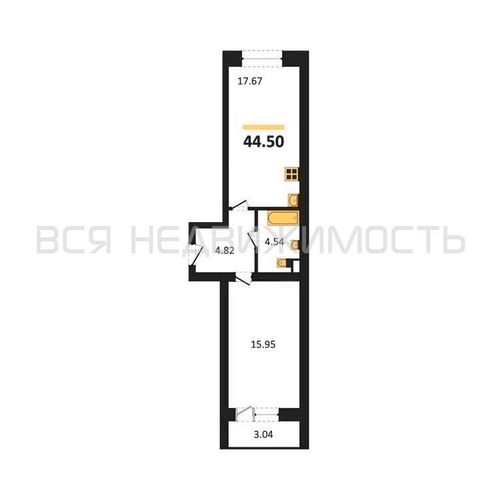 1-комнатная квартира, 44.5кв.м - изображение 0