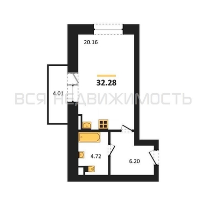 квартира-студия, 32,28кв.м. - изображение