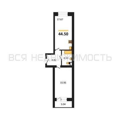 1-комнатная квартира, 44.5кв.м - изображение