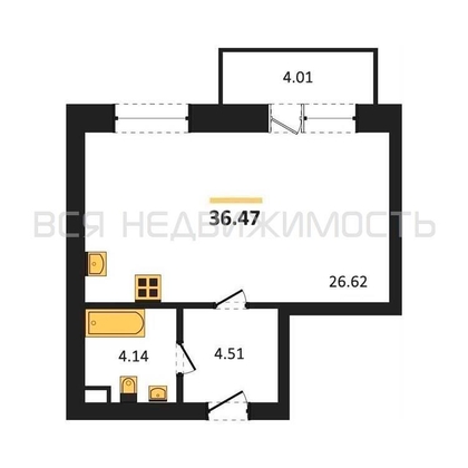 квартира-студия, 36,47кв.м. - изображение